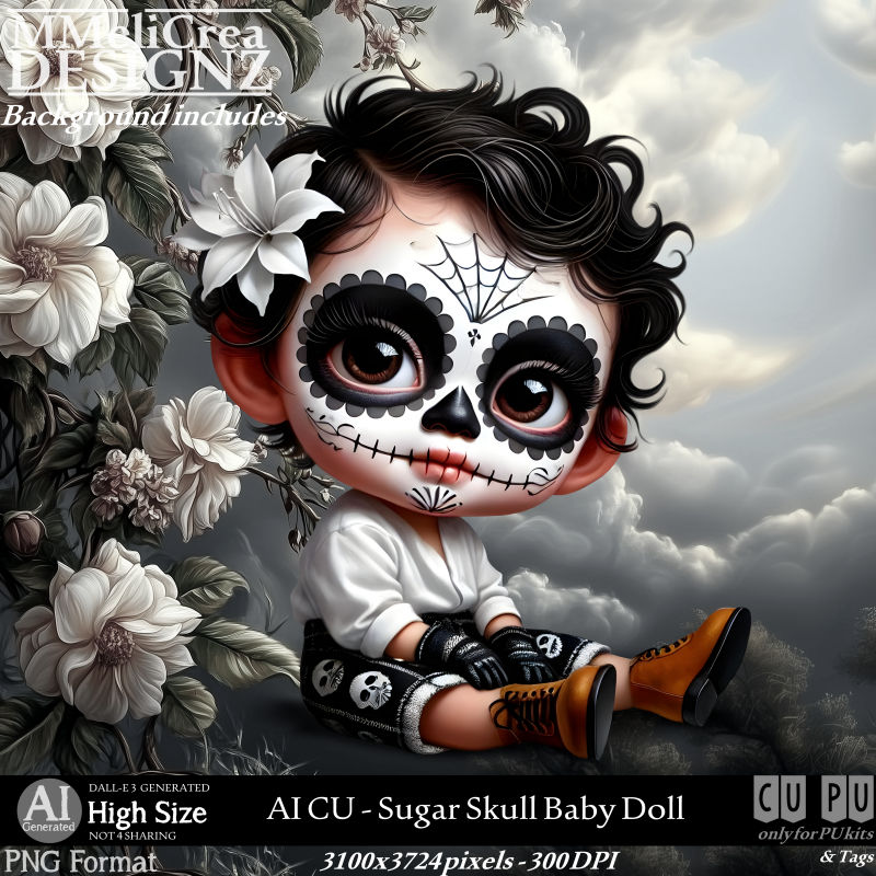 AI - CU Sugar Skull Baby Doll (CU4PU/PNG) - Click Image to Close